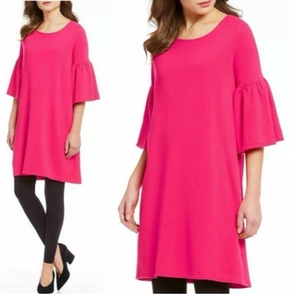 NWT bryn Walker Fuchsia Pink Bell Sleeve Riviera Straight Long Tunic Dress M